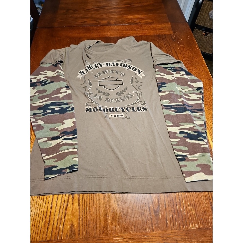 Harley-Davidson Long Sleeve‎ Unisex XXL Green Camo Bikercore Biker Army(A676)